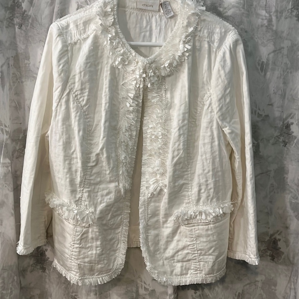Chicos linen cotton blend blazer.  Chico 2, which is XL. Beautiful detailing.